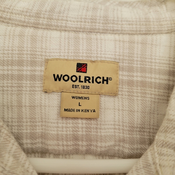 Woolrich Women's Large Cotton Flannel Plaid Shirt Cream and Tan - Picture 2 of 10